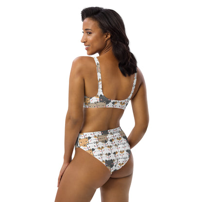 Women's Kawaii Cat Face Padded Recycled Bikini - Quick Drying Fabric With UPF 50+