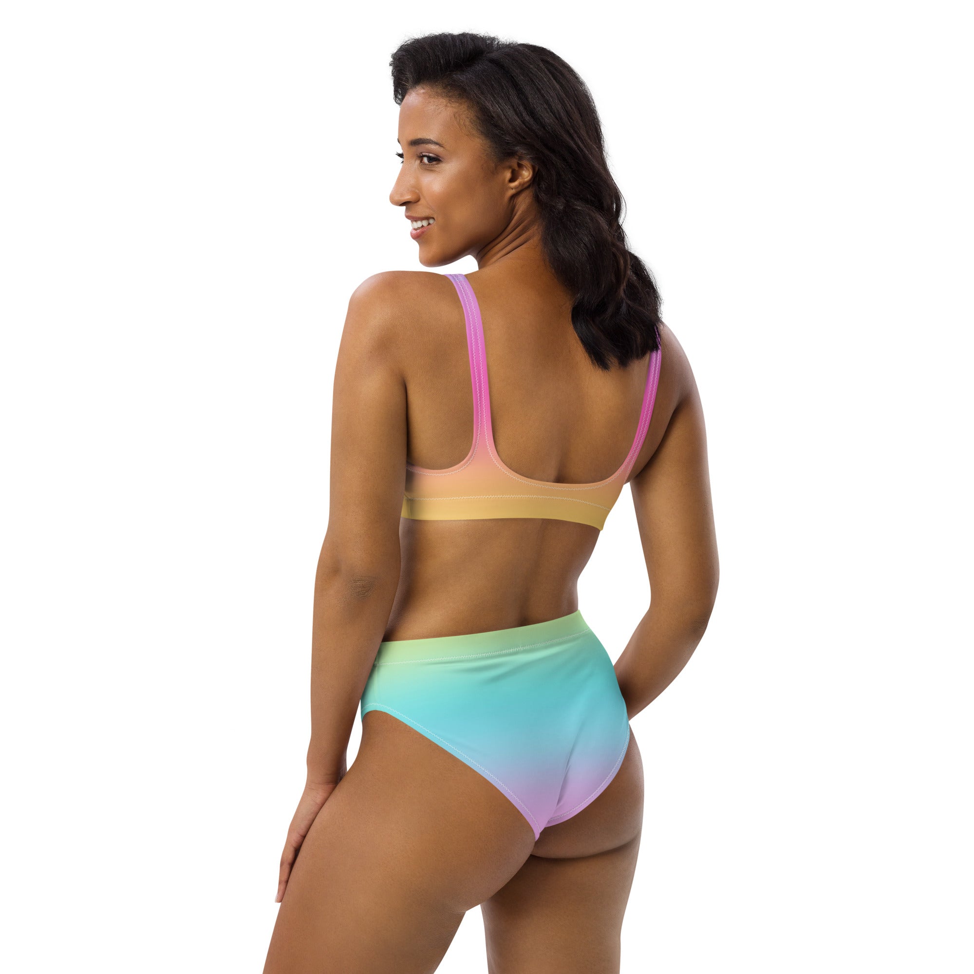 Women's Bright Rainbow Recycled Bikini - Removable Padding, Buttery Soft Quick-Drying UPF 50+ Fabric