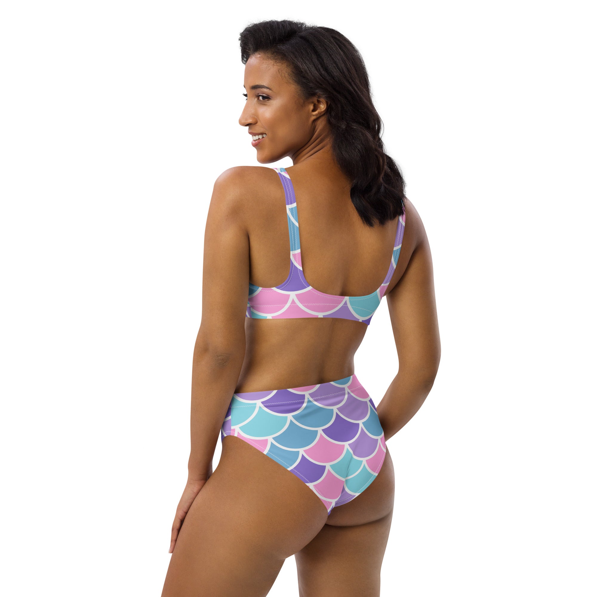 Women's Pink Purple Mermaid Scale Recycled Bikini - Removable Padding, Buttery Soft Quick-Drying UPF 50+ Fabric