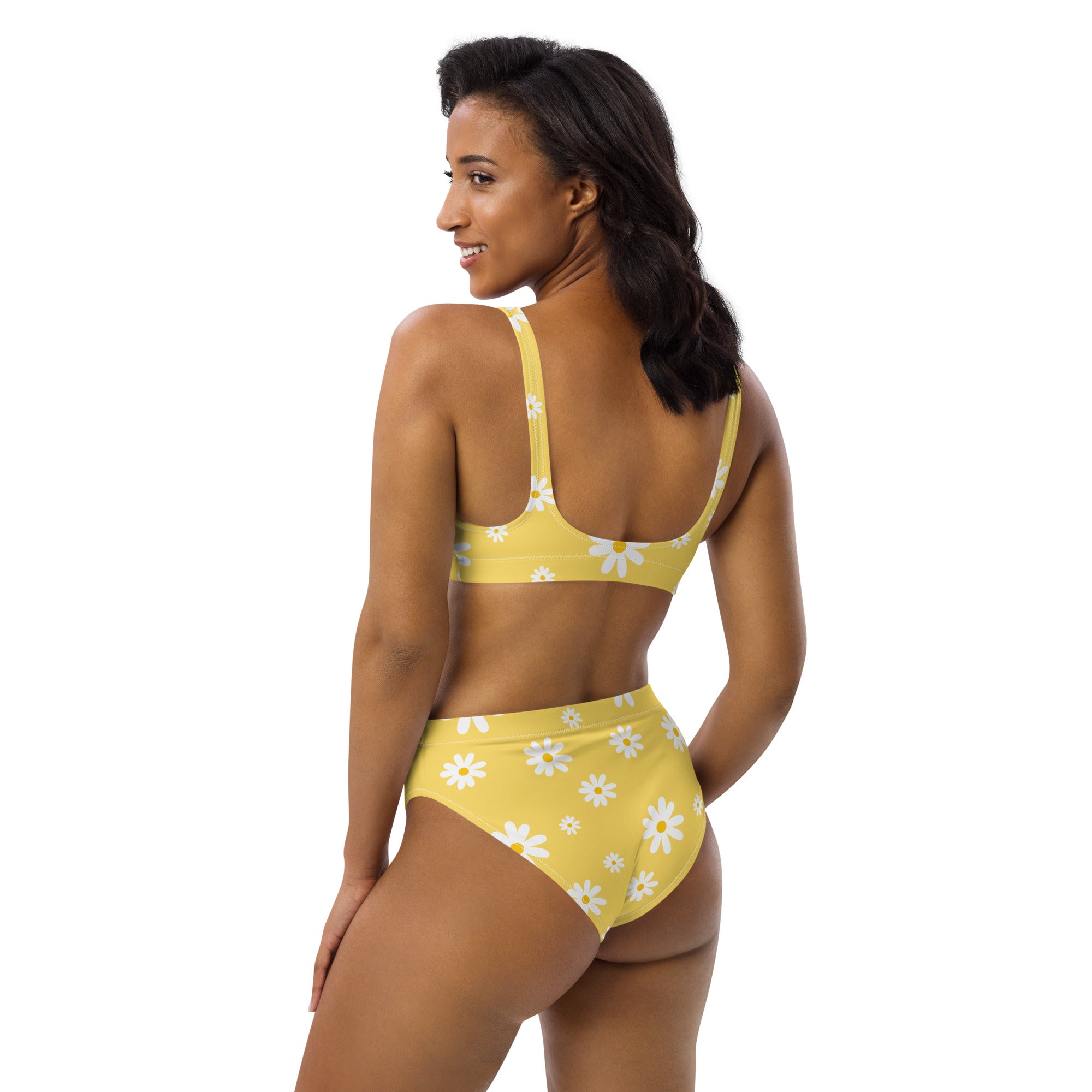Women's Yellow Daisy Recycled Bikini - Removable Padding, Buttery Soft Quick-Drying UPF 50+ Fabric