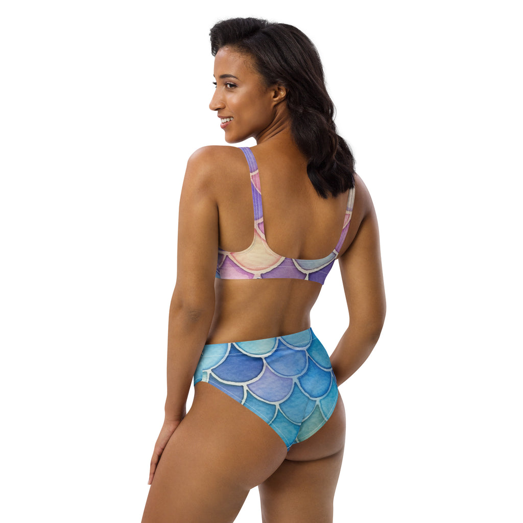Women's Watercolor Mermaid Recycled Bikini - Removable Padding, Buttery Soft Quick-Drying UPF 50+ Fabric