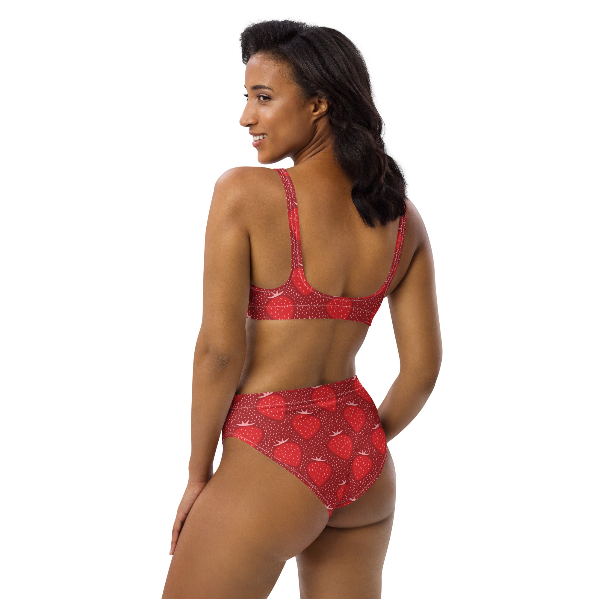 Women's Strawberry Print Recycled Bikini - Removable Padding, Buttery Soft Quick-Drying UPF 50+ Fabric