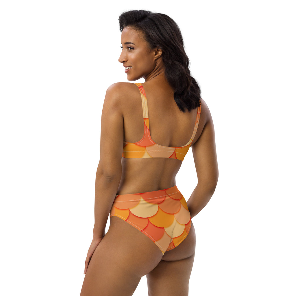Women's Orange Mermaid Recycled Bikini - Removable Padding, Buttery Soft Quick-Drying UPF 50+ Fabric