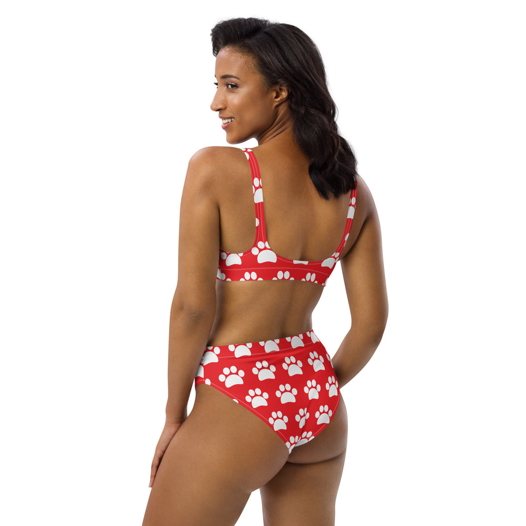 Women's Red Paw Print Recycled Bikini - Removable Padding, Buttery Soft Quick-Drying UPF 50+ Fabric