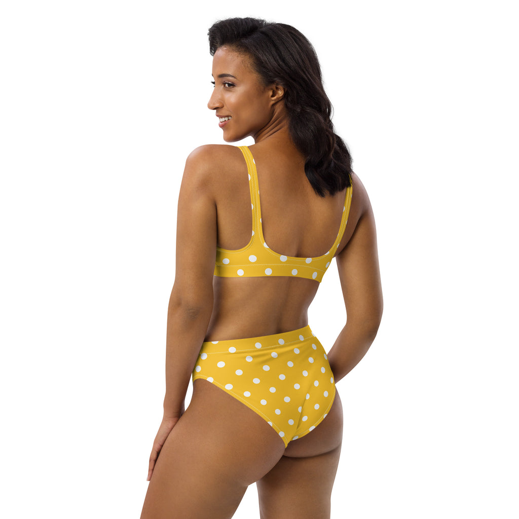 Women's Yellow Polka Dot Recycled Bikini - Removable Padding, Buttery Soft Quick-Drying UPF 50+ Fabric