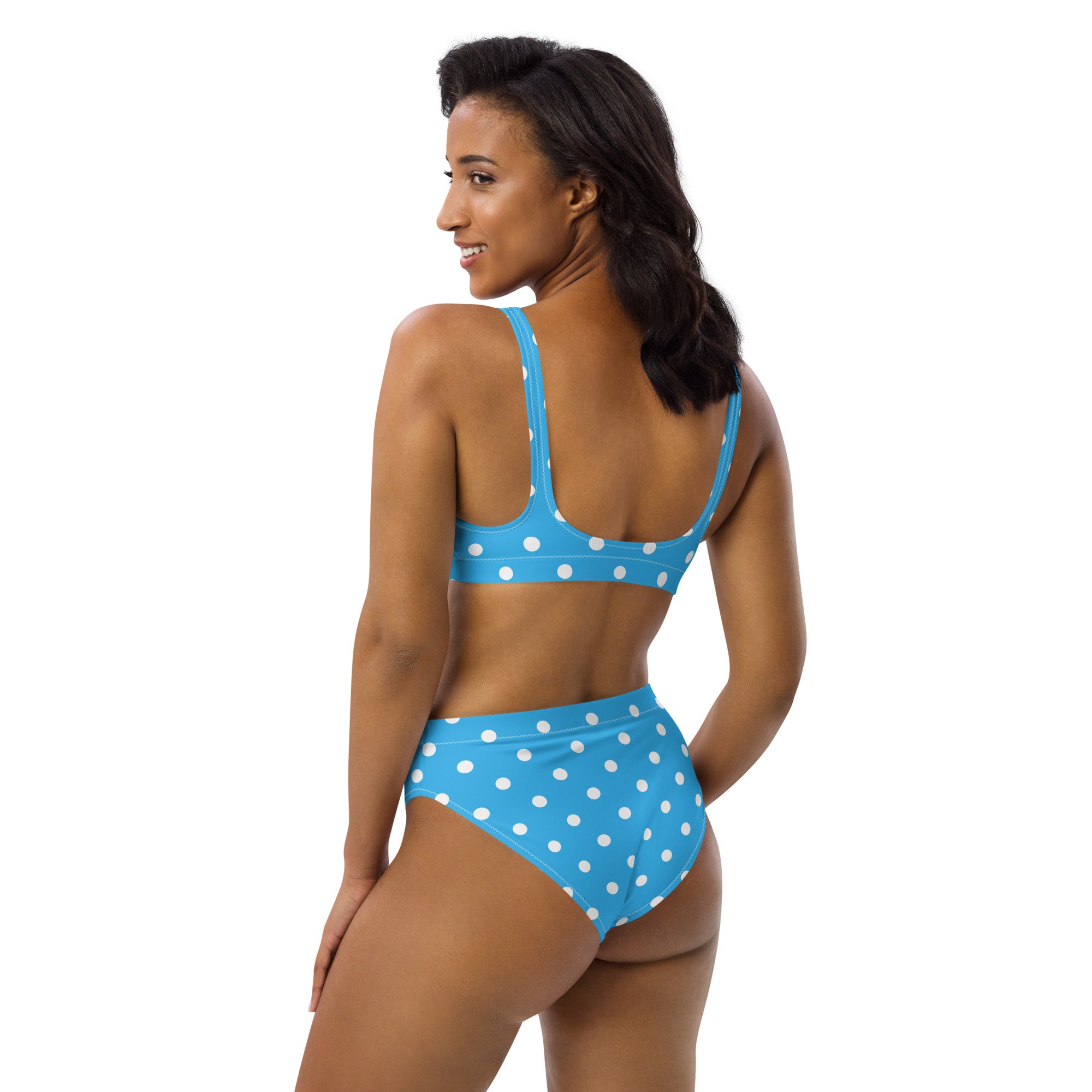 Women's Blue Polka Dot Recycled Bikini - Removable Padding, Buttery Soft Quick-Drying UPF 50+ Fabric