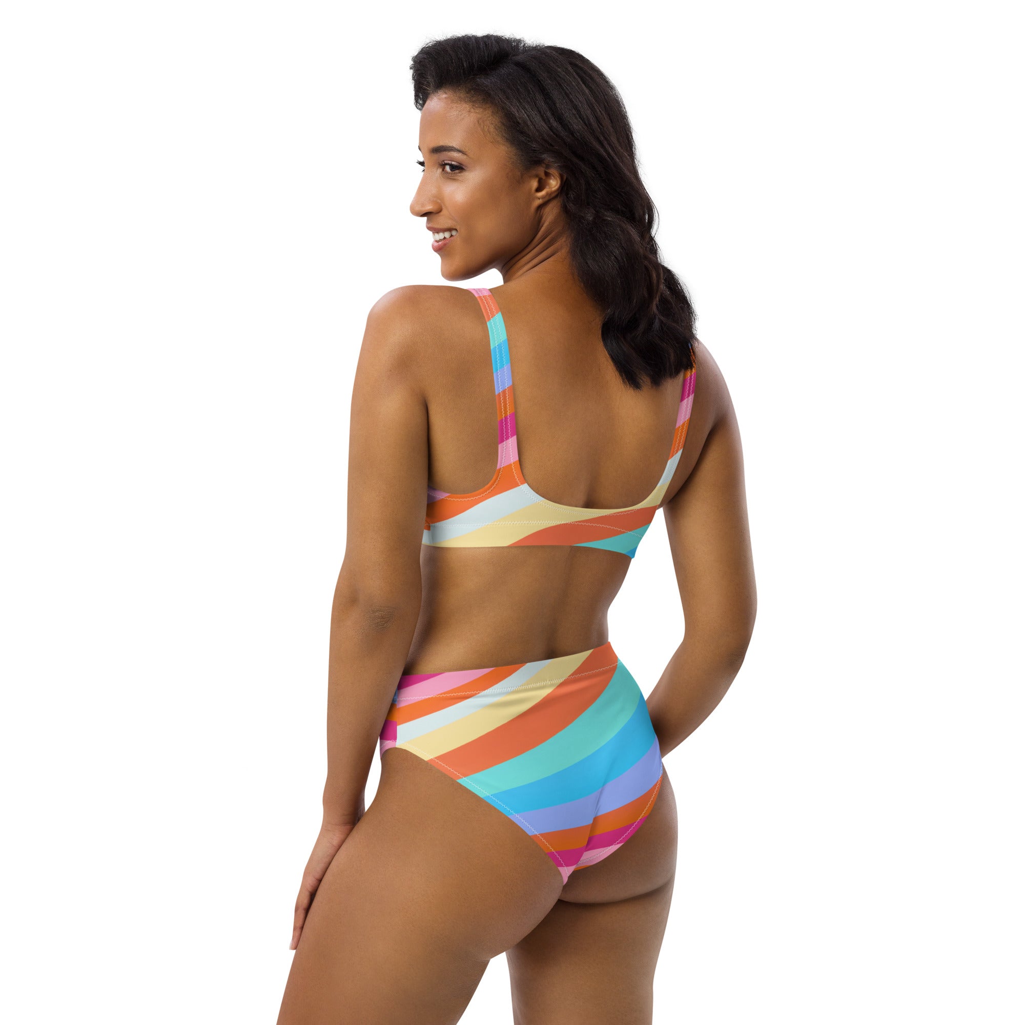 Women's Colorful Wavy Stripe Recycled Bikini - Removable Padding, Buttery Soft Quick-Drying UPF 50+ Fabric