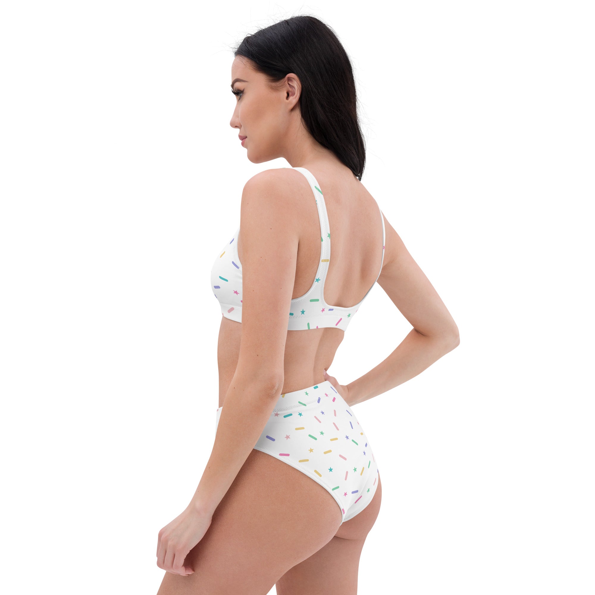 Women's White Sprinkle Star Recycled Bikini - Removable Padding, Buttery Soft Quick-Drying UPF 50+ Fabric