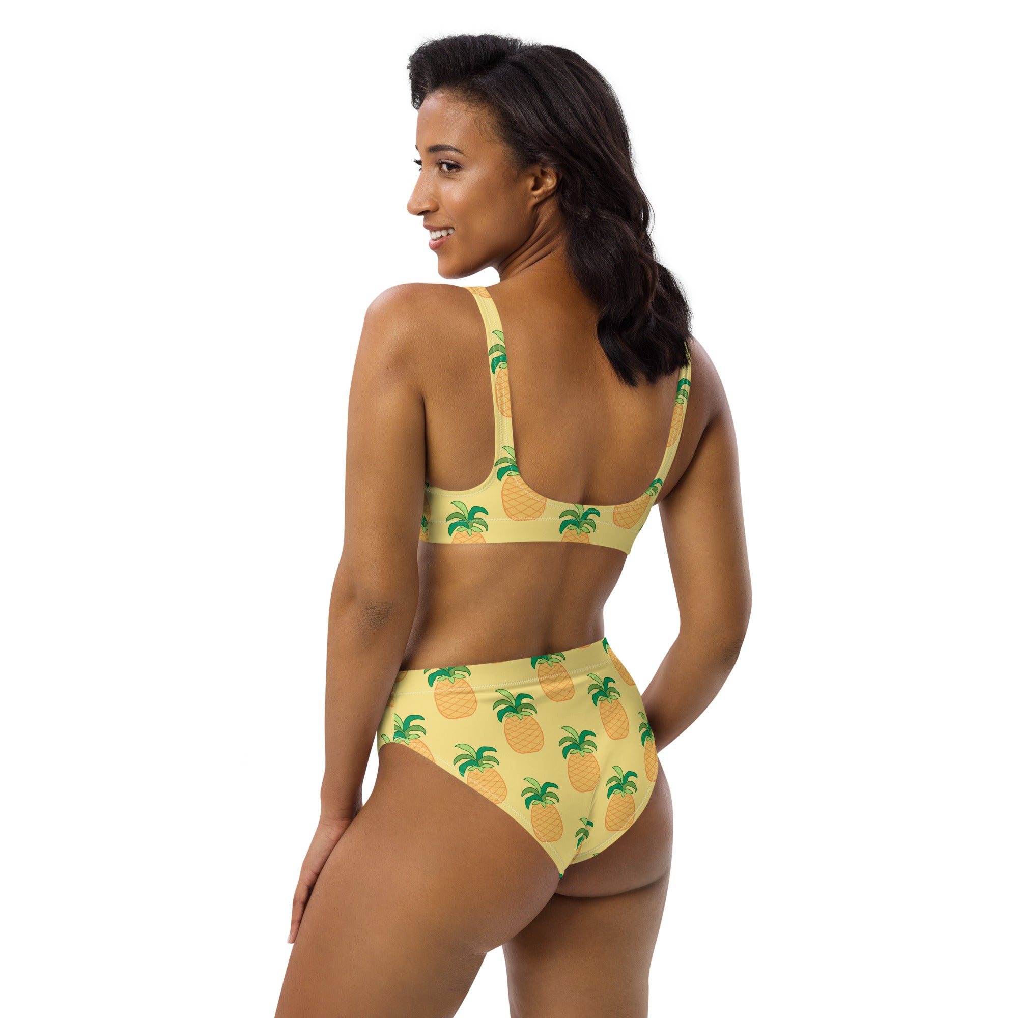 Women's Yellow Pineapple Recycled Bikini - Removable Padding, Buttery Soft Quick-Drying UPF 50+ Fabric