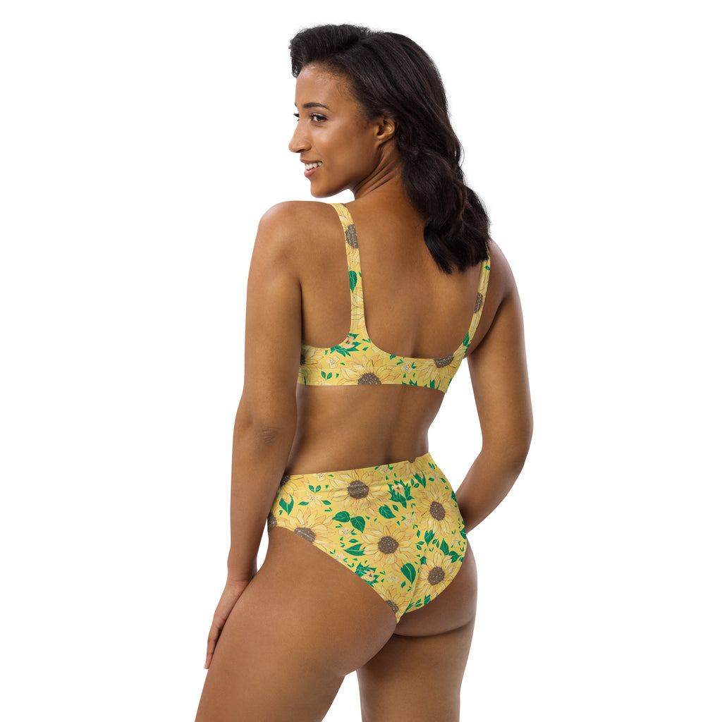 Women's Yellow Sunflower Recycled Bikini - Removable Padding, Buttery Soft Quick-Drying UPF 50+ Fabric