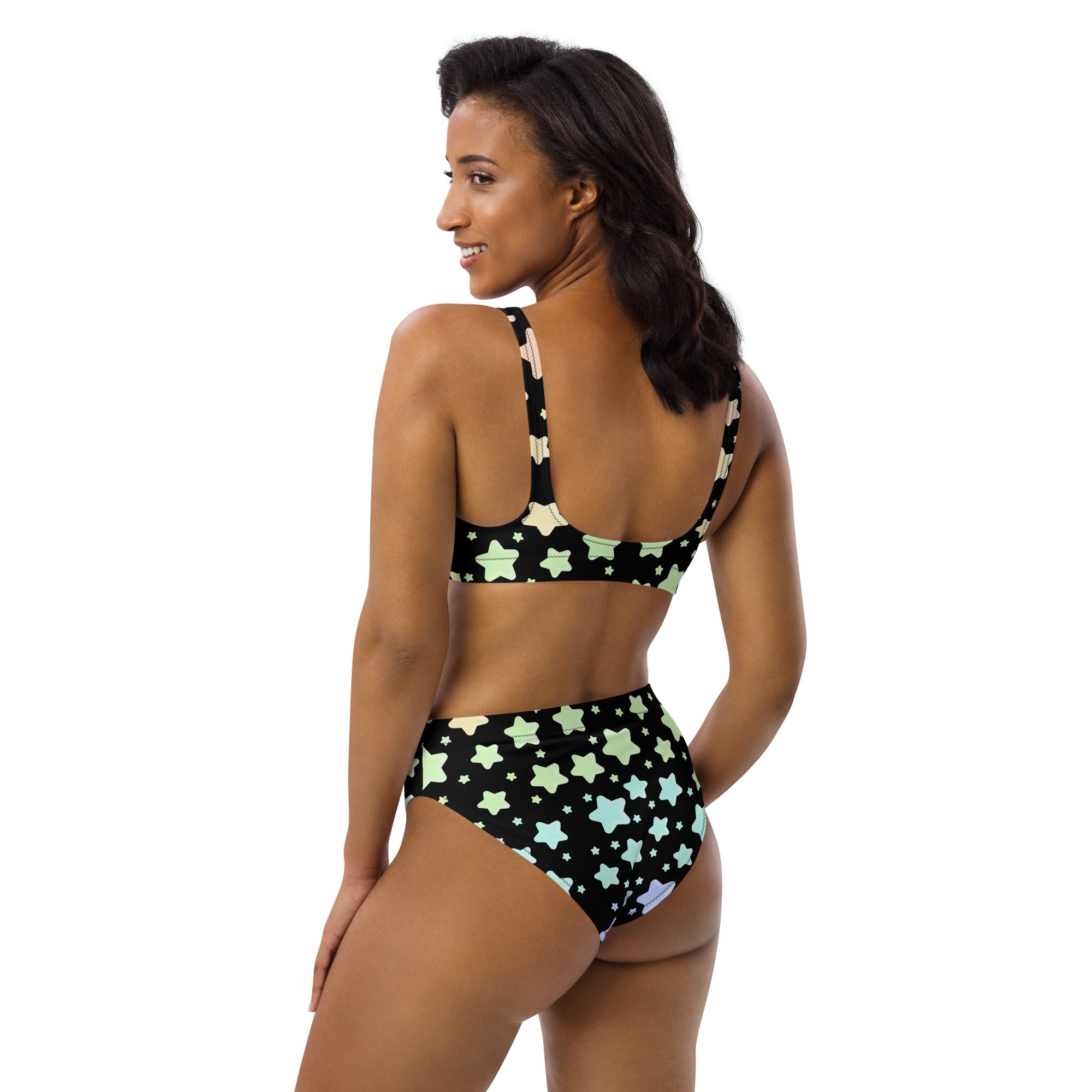 Women's Pastel Rainbow Star Recycled Bikini - Removable Padding, Buttery Soft Quick-Drying UPF 50+ Fabric