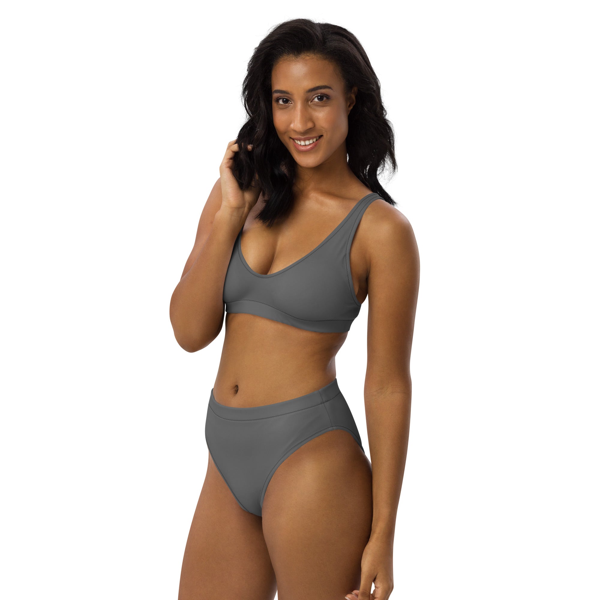 Women's Gray Padded Recycled Bikini - Quick Drying Fabric With UPF 50+