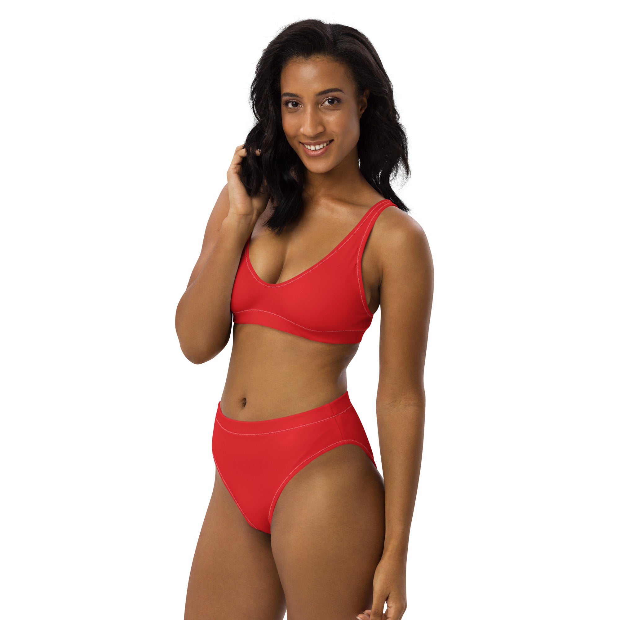 Women's Red Padded Recycled Bikini - Quick Drying Fabric With UPF 50+
