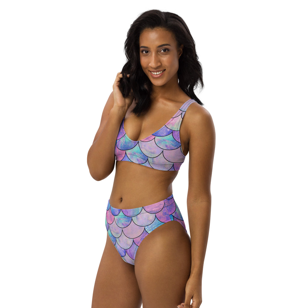 Women's Pastel Mermaid Scales Padded Recycled Bikini - Quick Drying Fabric With UPF 50+