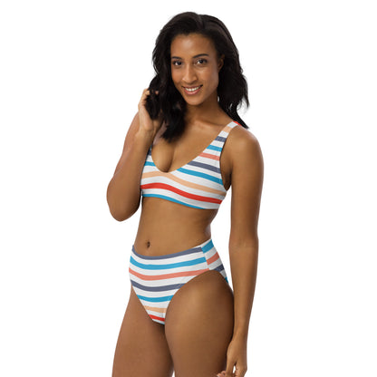 Women's Retro Striped Padded Recycled Bikini - Quick Drying Fabric With UPF 50+