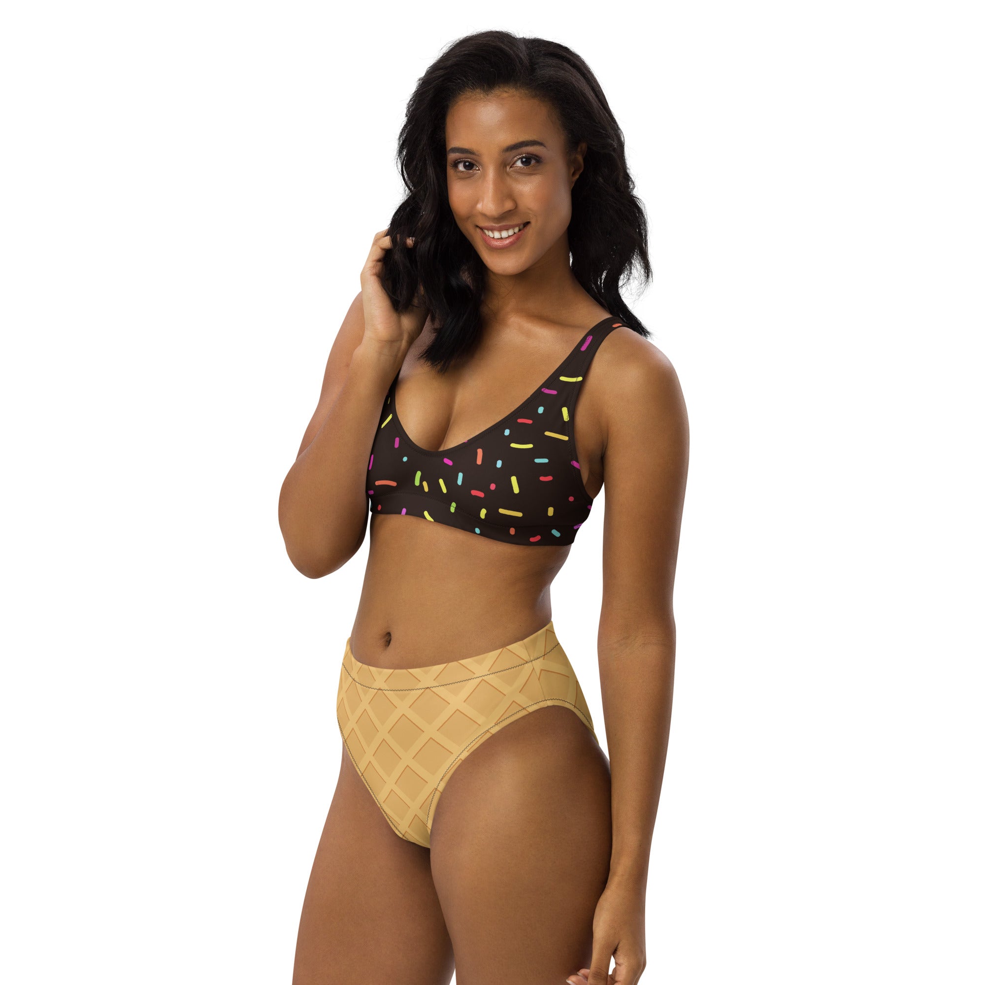 Women's Chocolate Ice Cream Cone Padded Recycled Bikini - Quick Drying Fabric With UPF 50+