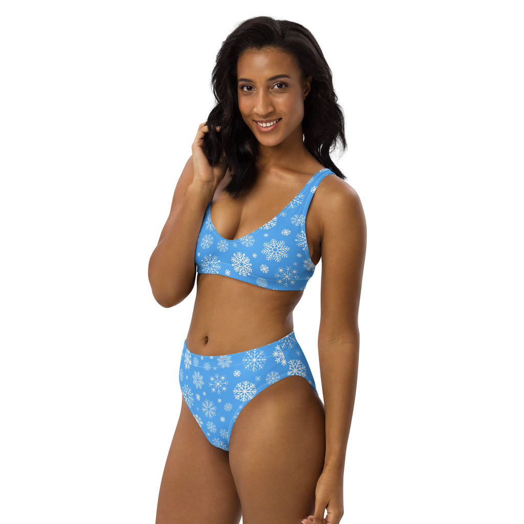 Women's Blue Snowflake Padded Recycled Bikini - Quick Drying Fabric With UPF 50+