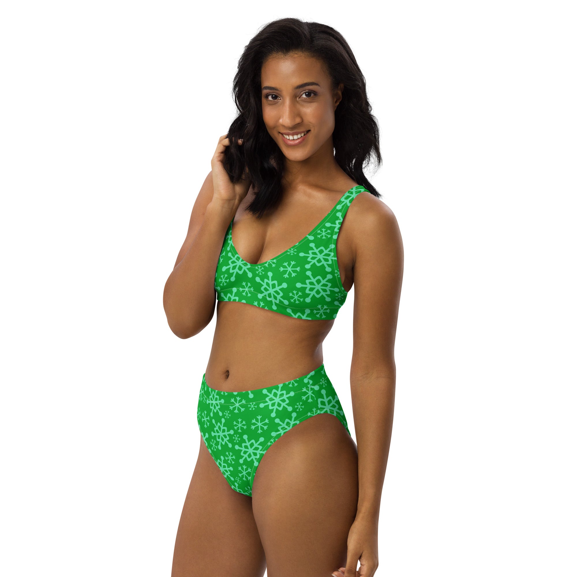 Women's Green Snowflake Recycled Bikini - Quick Drying Fabric With UPF 50+