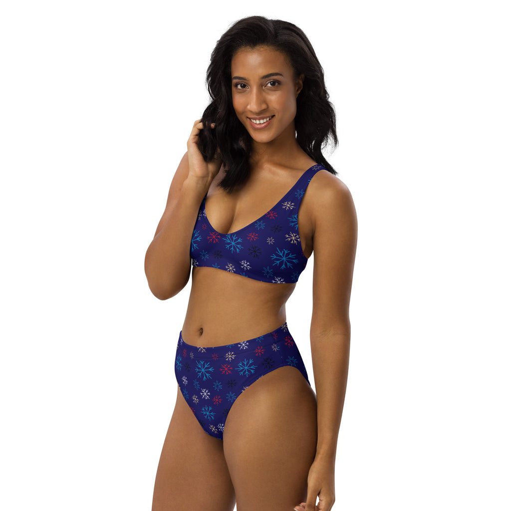 Women's Blue Snowflake Recycled Bikini - Quick Drying Fabric With UPF 50+