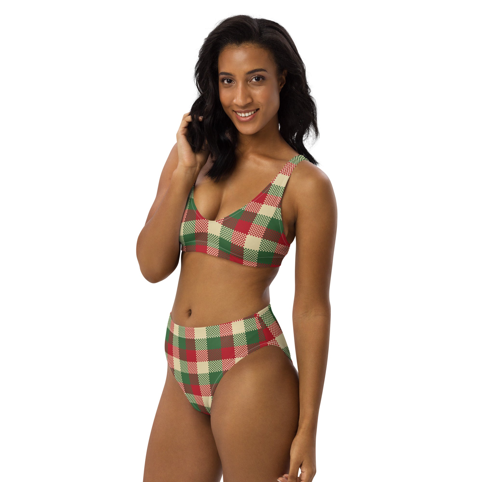 Women's Christmas Plaid Recycled Bikini - Quick Drying Fabric With UPF 50+