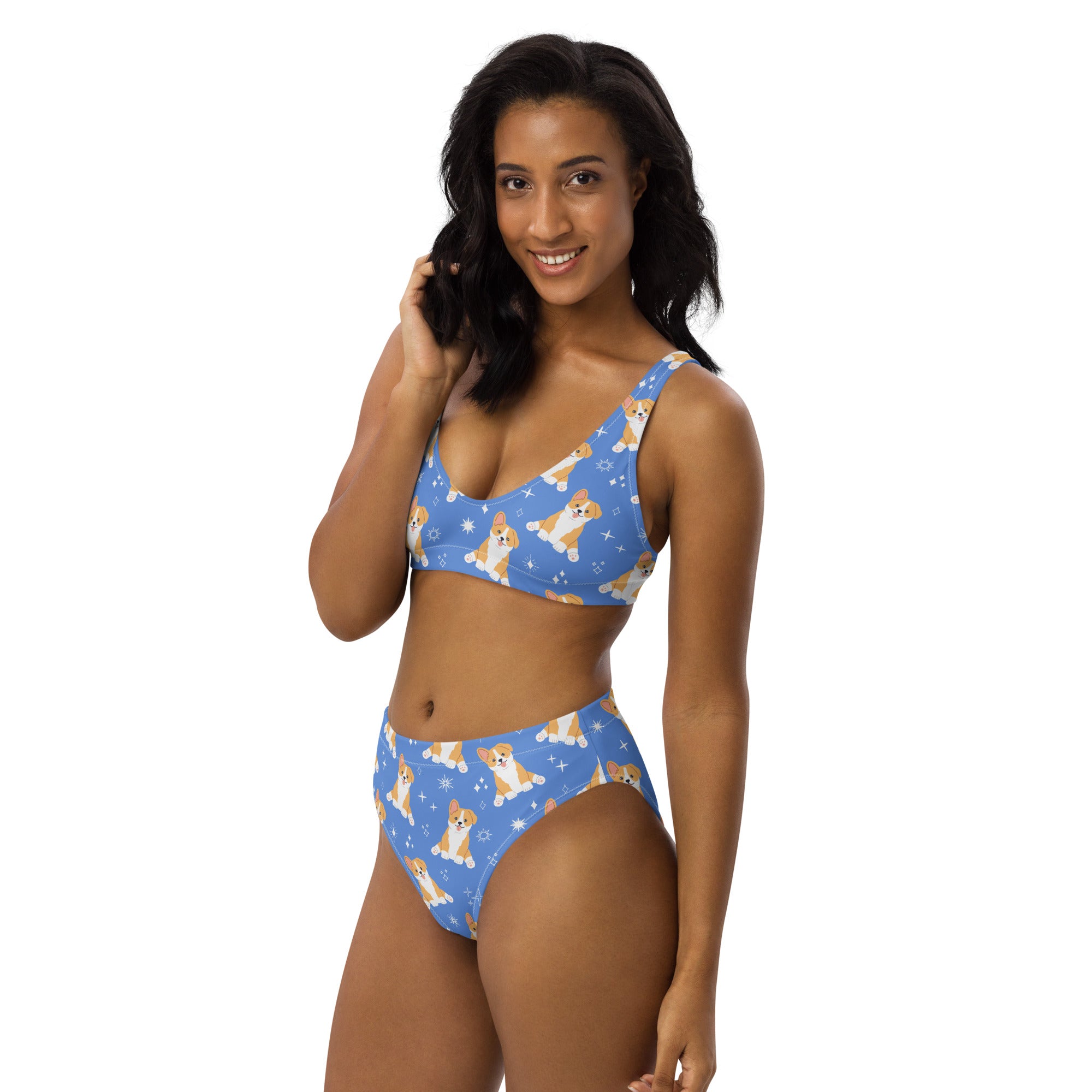 Women's Blue Corgi Dog Recycled Bikini - Removable Padding, Buttery Soft Quick-Drying UPF 50+ Fabric