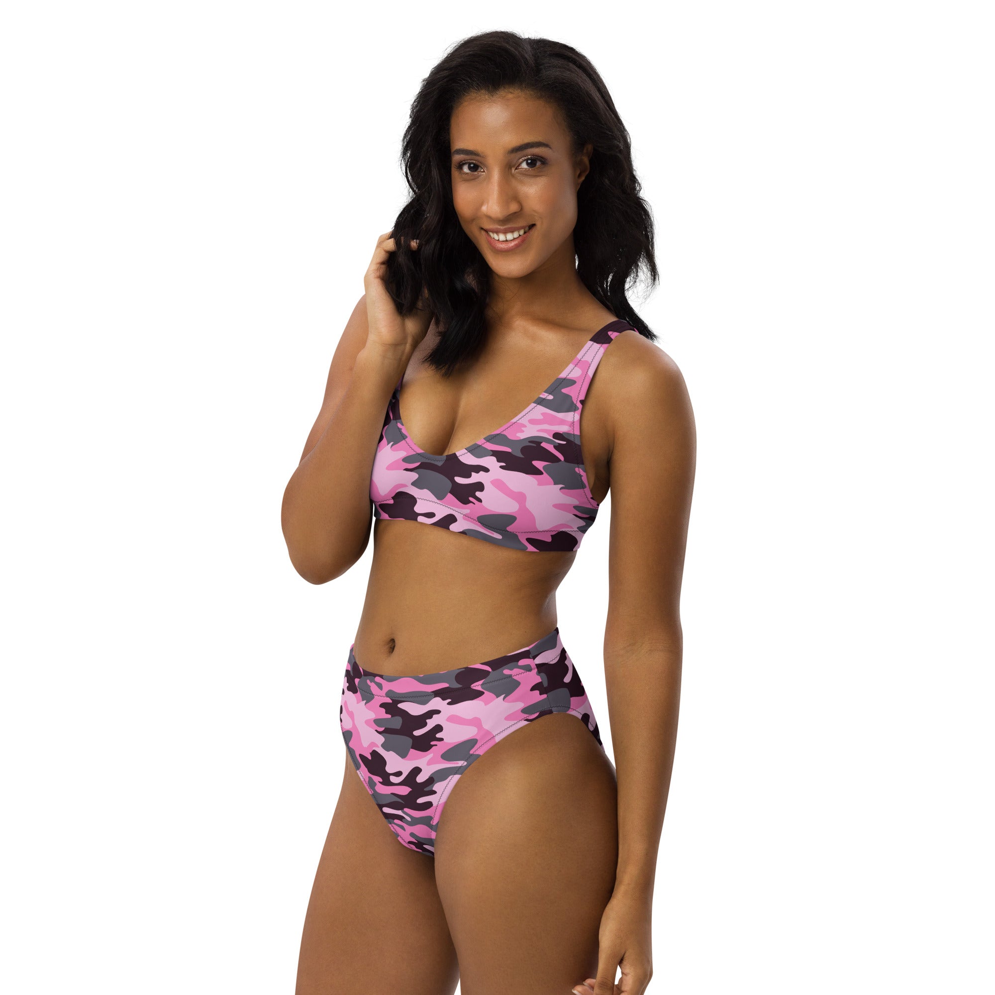 Women's Pink Camouflage Recycled Bikini - Removable Padding, Buttery Soft Quick-Drying UPF 50+ Fabric