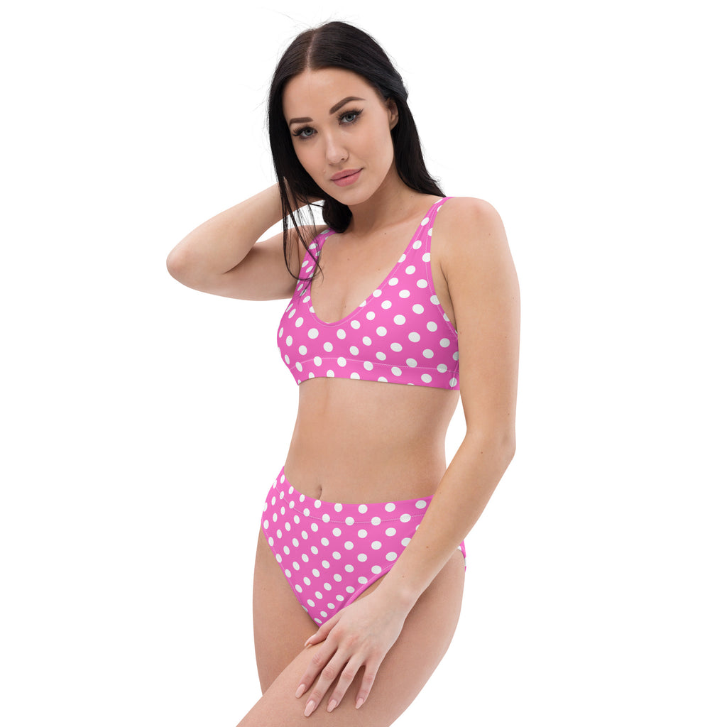 Women's Pink Polka Dot Recycled Bikini - Removable Padding, Buttery Soft Quick-Drying UPF 50+ Fabric
