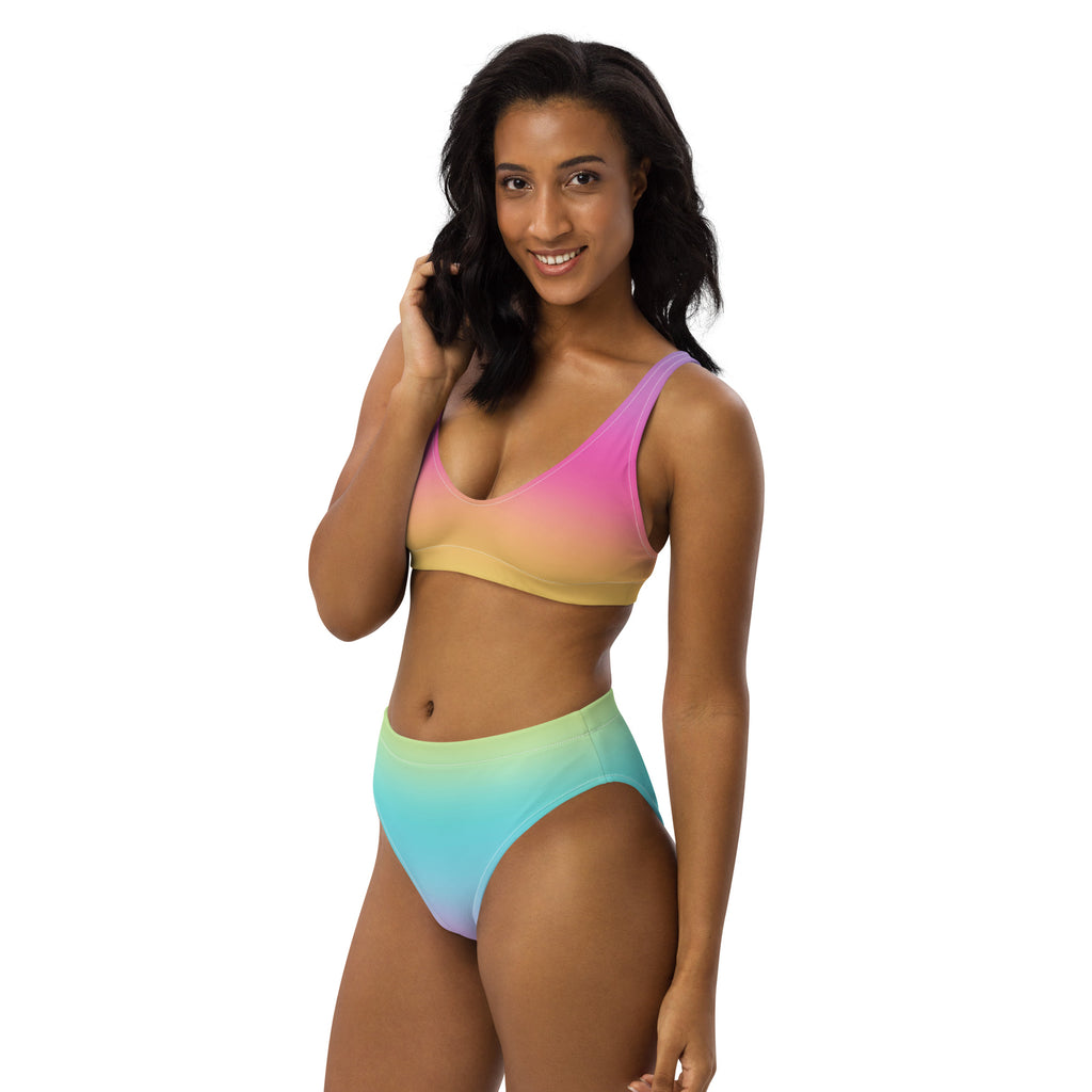 Women's Bright Rainbow Recycled Bikini - Removable Padding, Buttery Soft Quick-Drying UPF 50+ Fabric