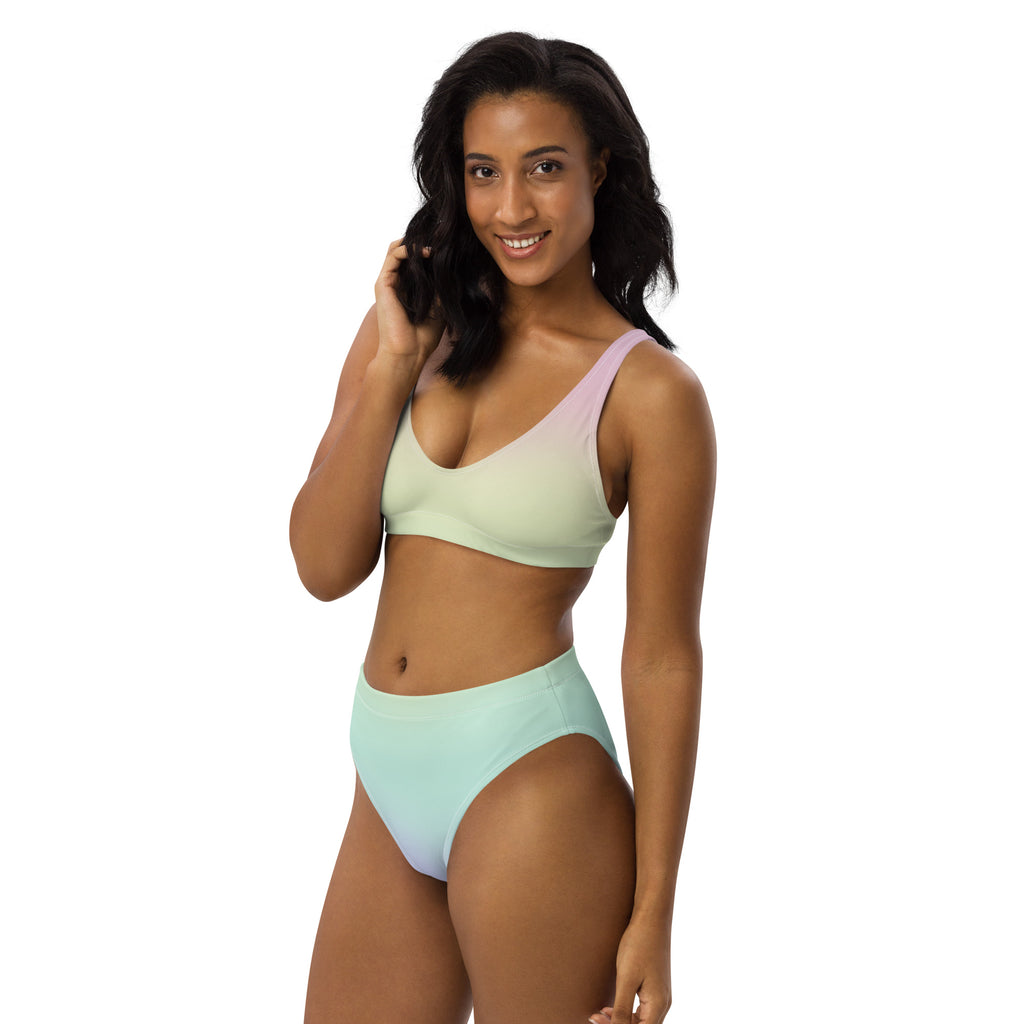 Women's Pastel Rainbow Recycled Bikini - Removable Padding, Buttery Soft Quick-Drying UPF 50+ Fabric