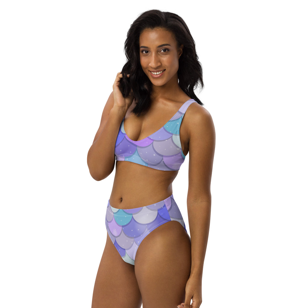 Women's Purple Mermaid Scale Recycled Bikini - Removable Padding, Buttery Soft Quick-Drying UPF 50+ Fabric