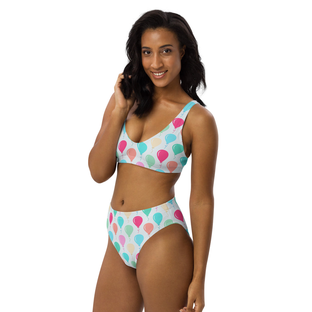 Women's Colorful Balloons Recycled Bikini - Removable Padding, Buttery Soft Quick-Drying UPF 50+ Fabric