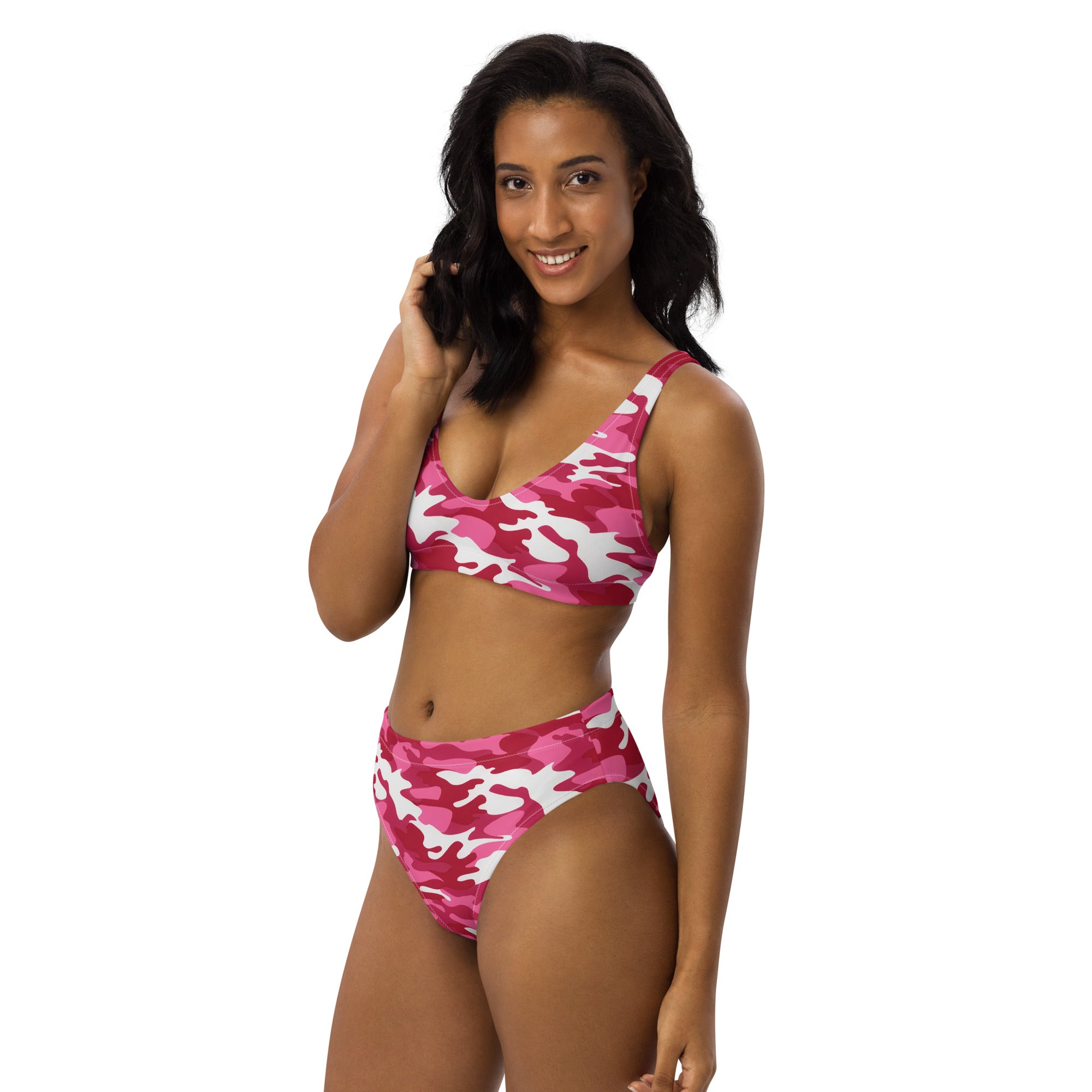 Women's Bright Pink Camouflage Recycled Bikini - Removable Padding, Buttery Soft Quick-Drying UPF 50+ Fabric