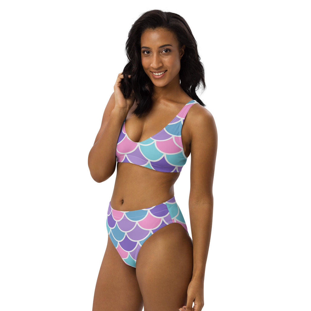 Women's Pink Purple Mermaid Scale Recycled Bikini - Removable Padding, Buttery Soft Quick-Drying UPF 50+ Fabric