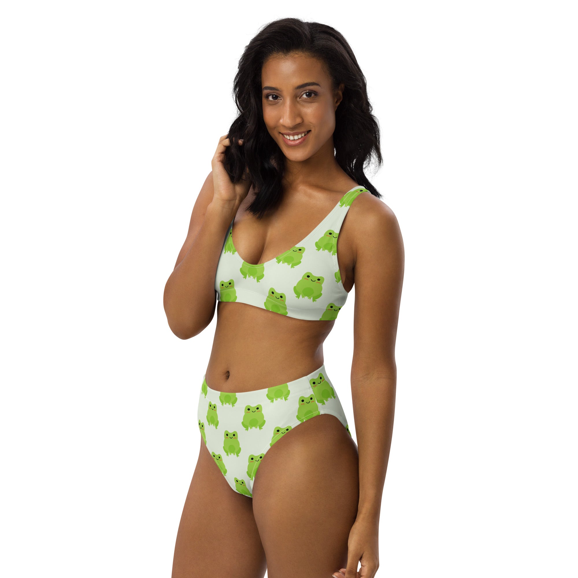 Women's Green Frog Recycled Bikini - Removable Padding, Buttery Soft Quick-Drying UPF 50+ Fabric