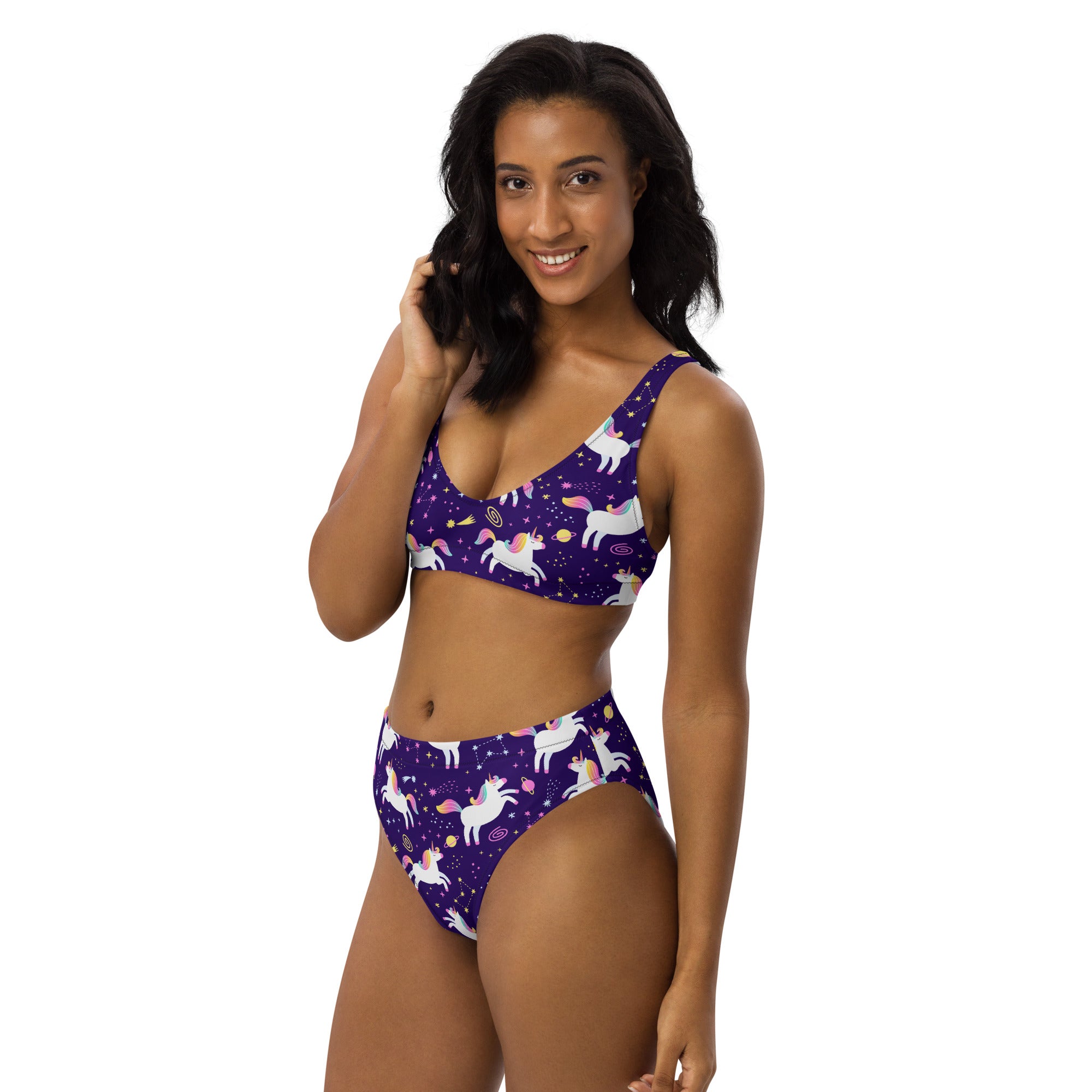 Women's Unicorn Galaxy Recycled Bikini - Removable Padding, Buttery Soft Quick-Drying UPF 50+ Fabric