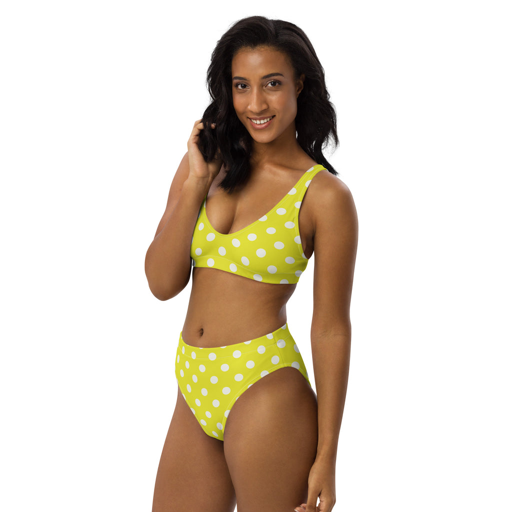Women's Bright Yellow Polka Dot Recycled Bikini - Removable Padding, Buttery Soft Quick-Drying UPF 50+ Fabric
