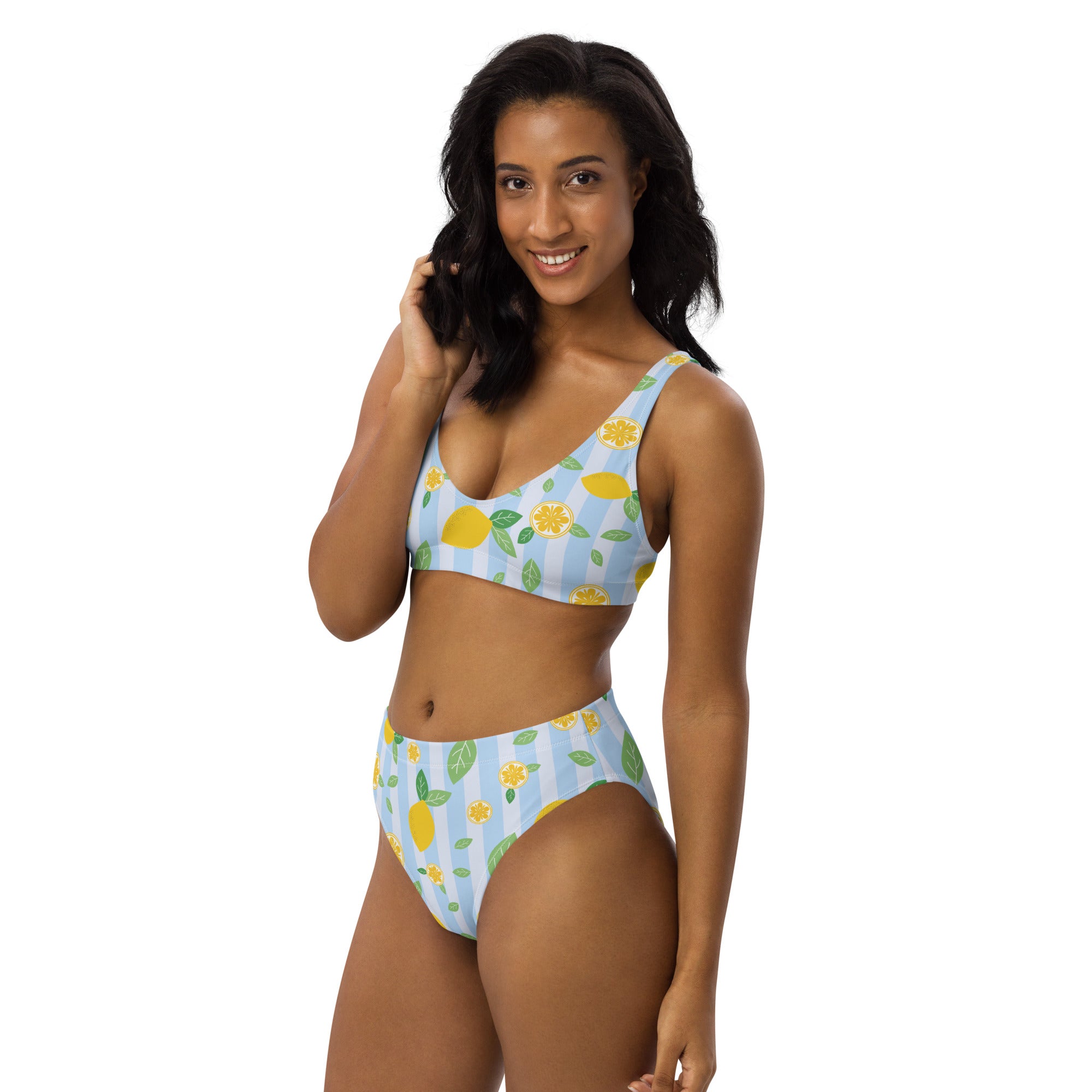 Women's Lemon Stripe Recycled Bikini - Removable Padding, Buttery Soft Quick-Drying UPF 50+ Fabric