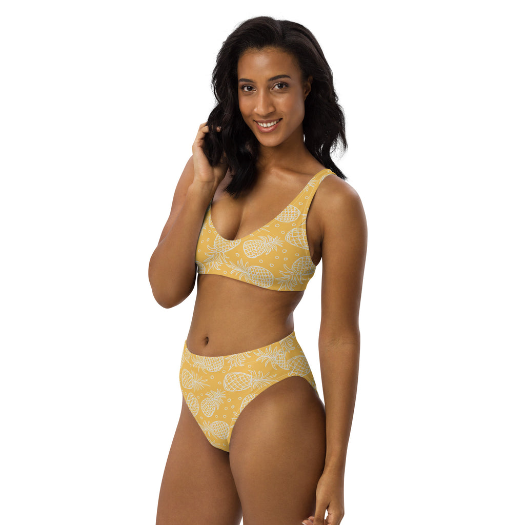 Women's Yellow Pineapple Recycled Bikini - Removable Padding, Buttery Soft Quick-Drying UPF 50+ Fabric