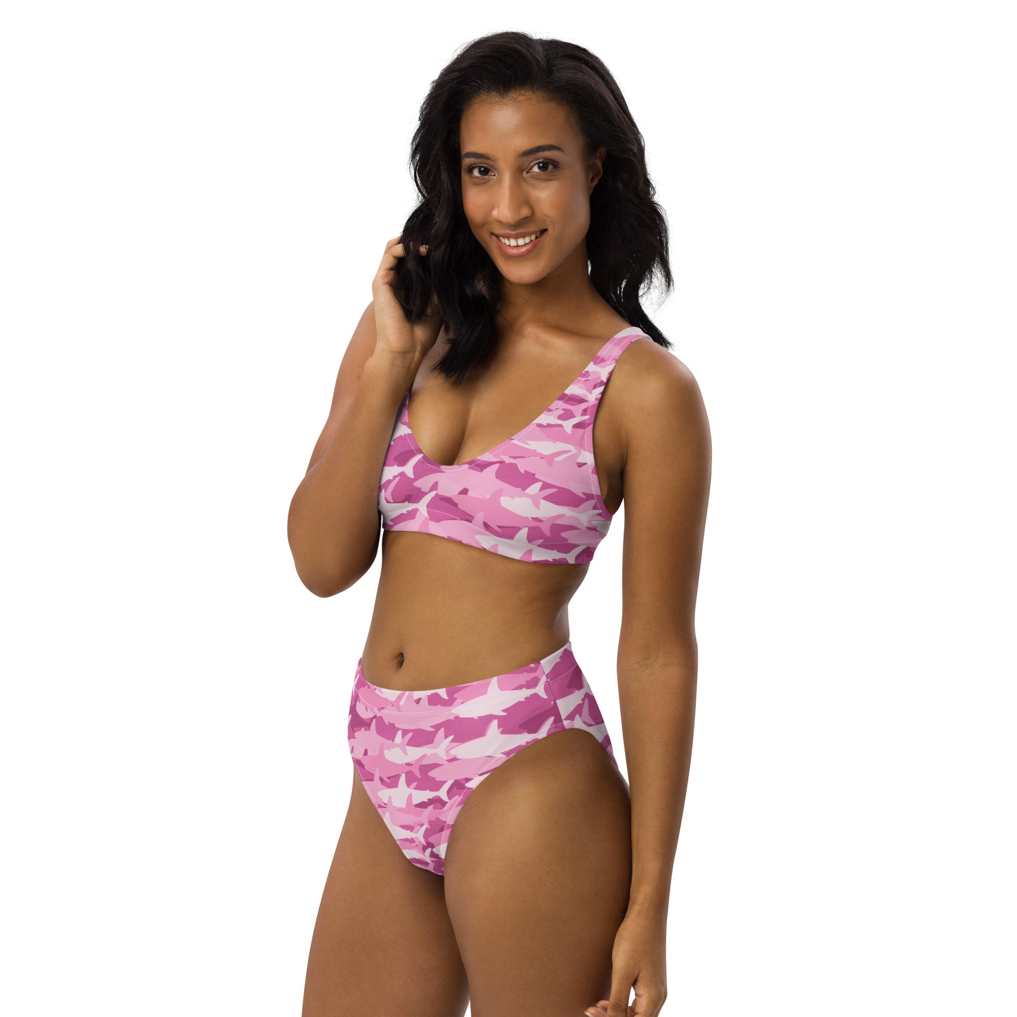 Women's Pink Shark Camouflage Recycled Bikini - Removable Padding, Buttery Soft Quick-Drying UPF 50+ Fabric