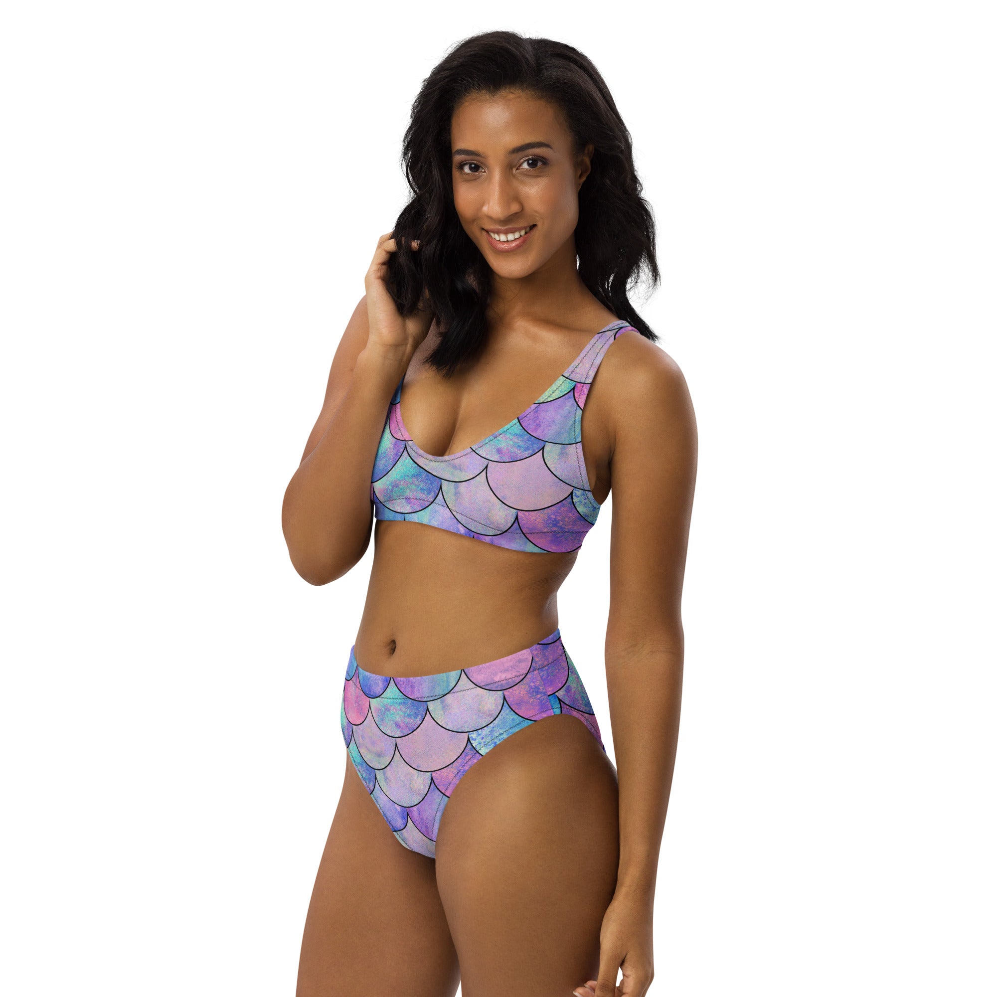 Women's Pastel Mermaid Recycled Bikini - Removable Padding, Buttery Soft Quick-Drying UPF 50+ Fabric