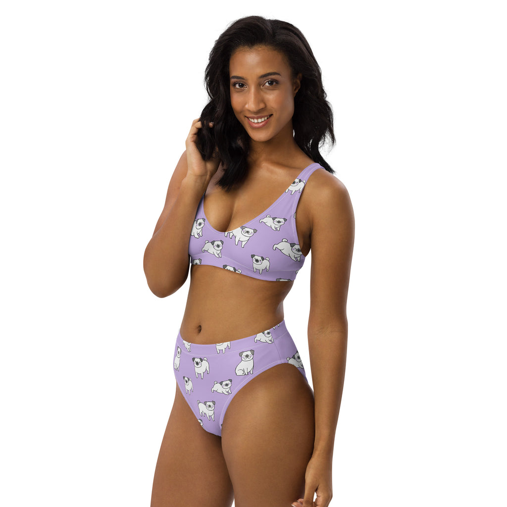 Women's Purple Pug Recycled Bikini - Removable Padding, Buttery Soft Quick-Drying UPF 50+ Fabric