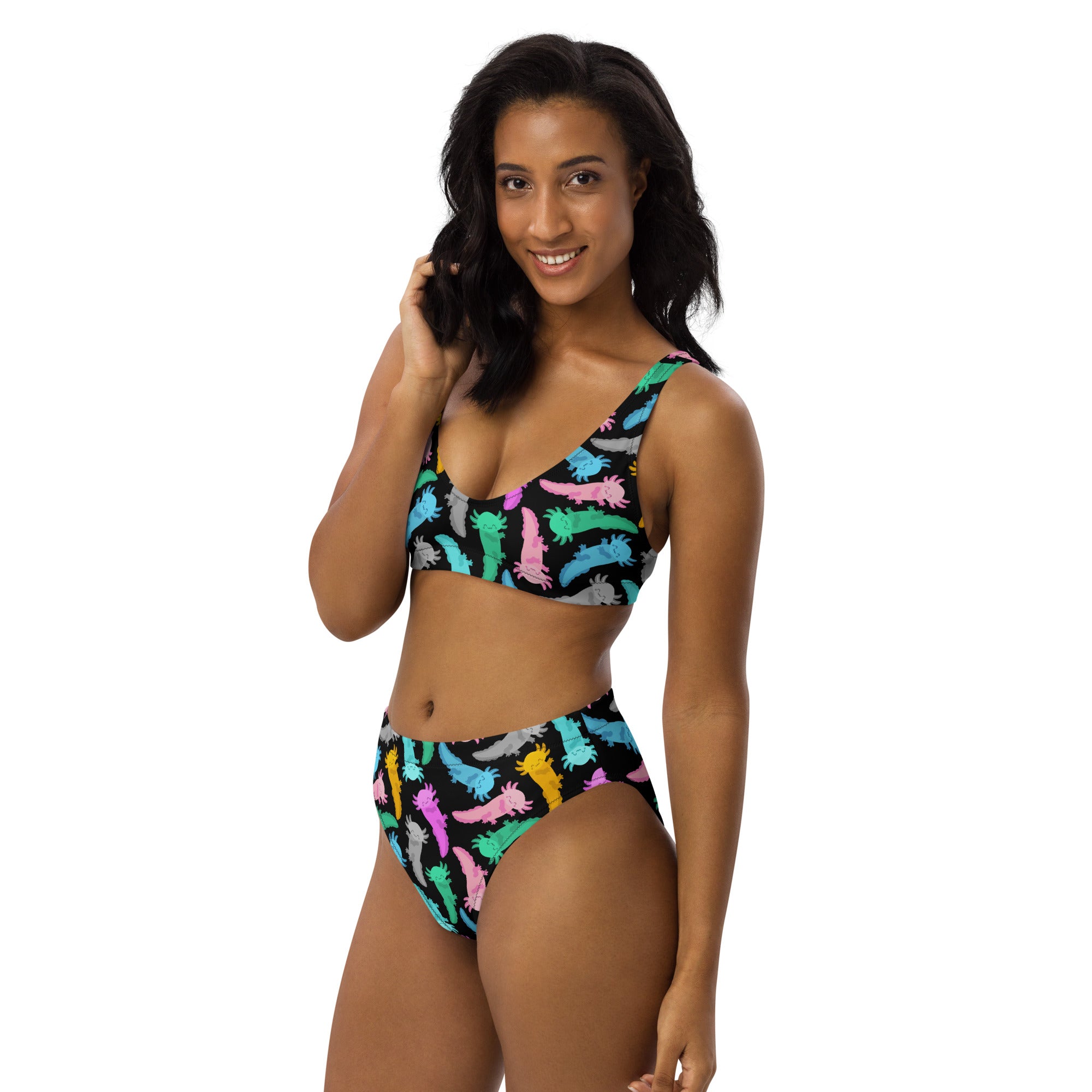 Women's Colorful Axolotl Recycled Bikini - Removable Padding, Buttery Soft Quick-Drying UPF 50+ Fabric