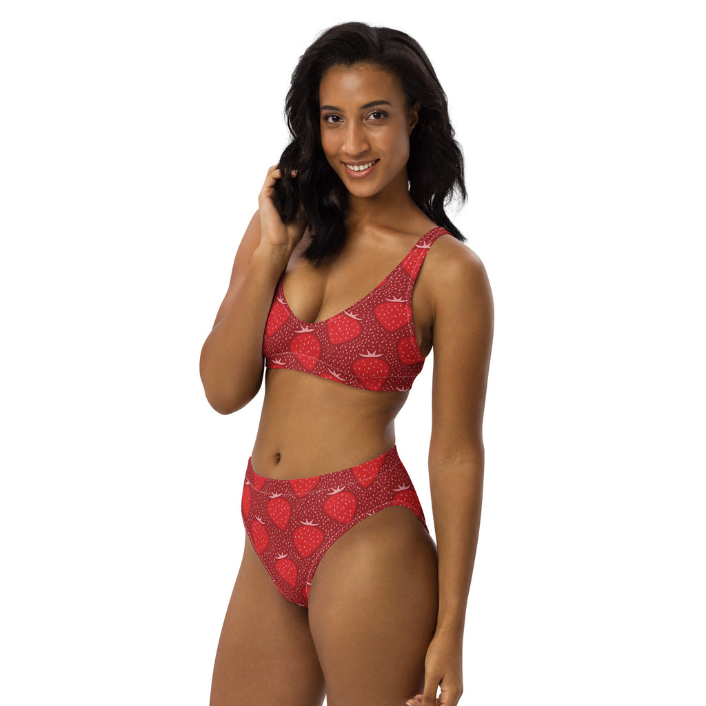 Women's Strawberry Print Recycled Bikini - Removable Padding, Buttery Soft Quick-Drying UPF 50+ Fabric