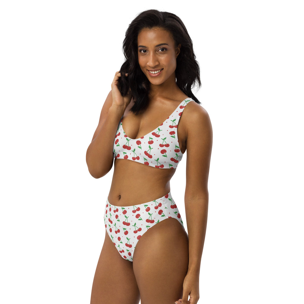 Women's Cherry Print Recycled Bikini - Removable Padding, Buttery Soft Quick-Drying UPF 50+ Fabric