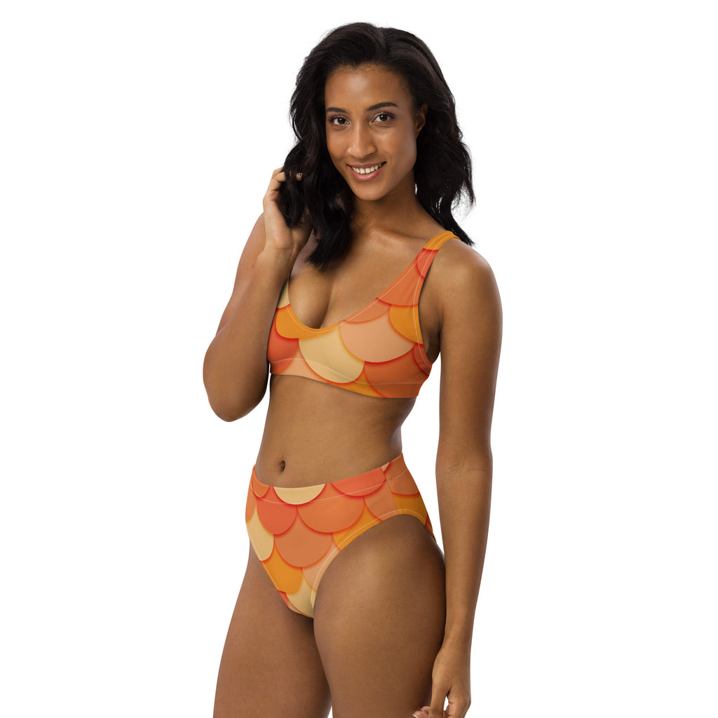 Women's Orange Mermaid Recycled Bikini - Removable Padding, Buttery Soft Quick-Drying UPF 50+ Fabric