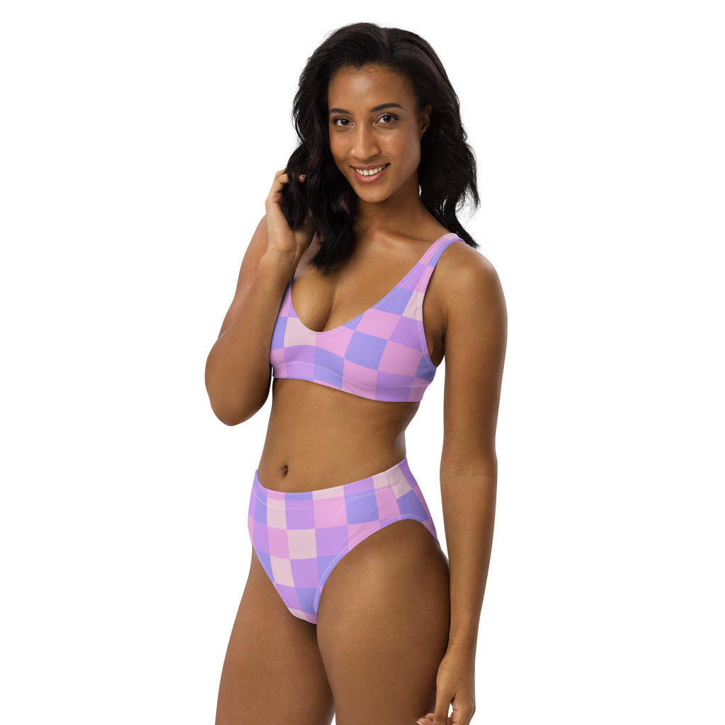 Women's Purple Gingham Recycled Bikini - Removable Padding, Buttery Soft Quick-Drying UPF 50+ Fabric