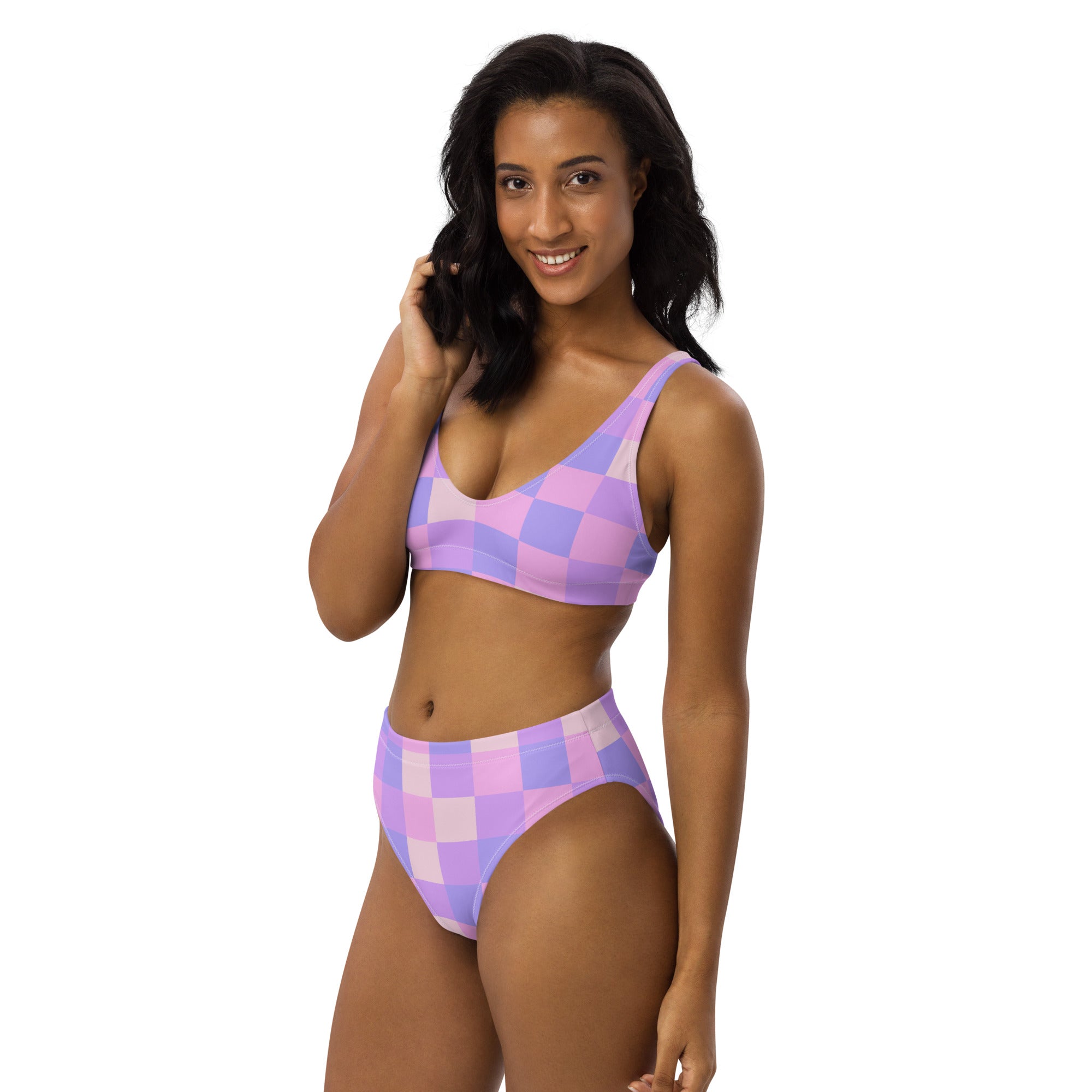 Women's Purple Gingham Recycled Bikini - Removable Padding, Buttery Soft Quick-Drying UPF 50+ Fabric