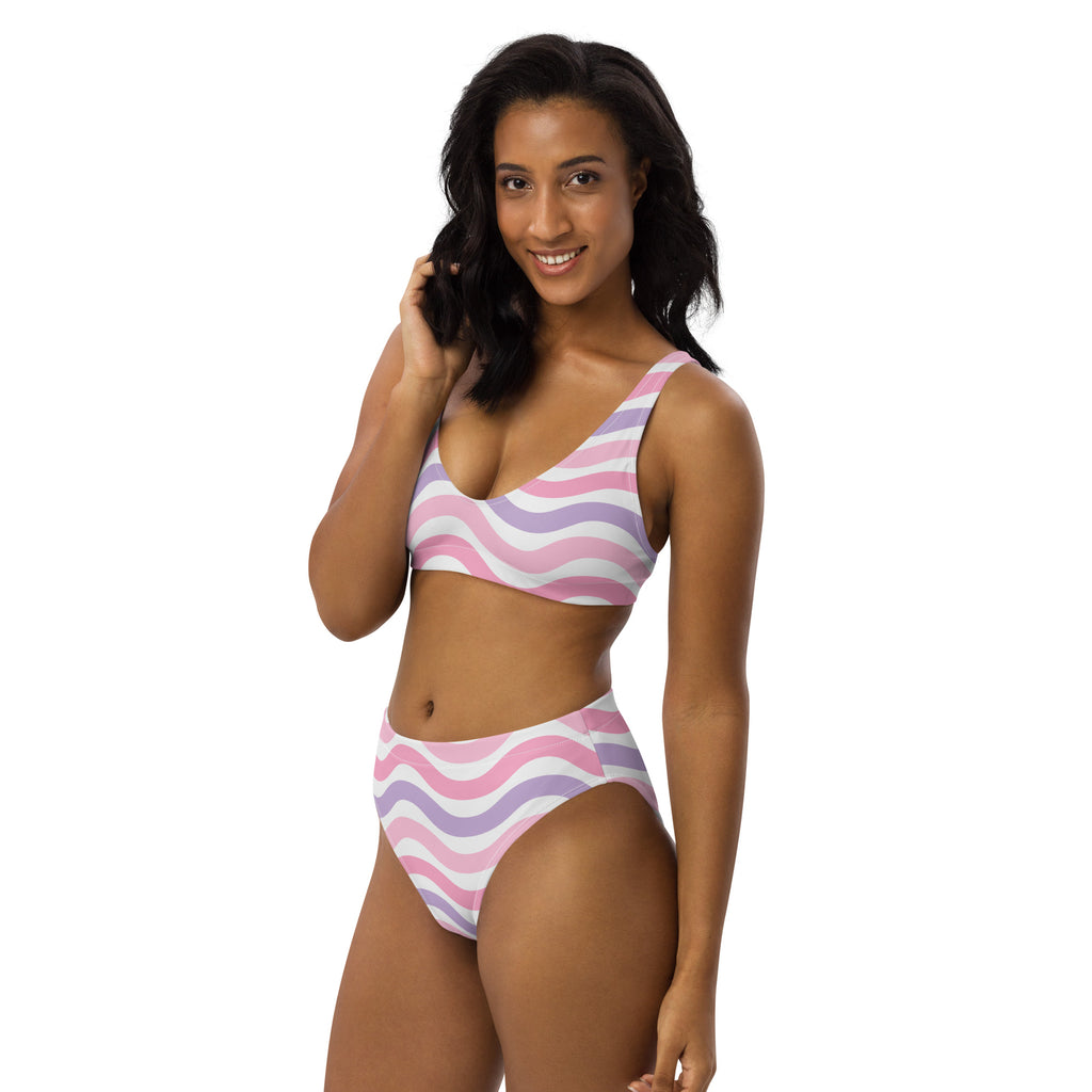 Women's Pink Purple Wavy Recycled Bikini - Removable Padding, Buttery Soft Quick-Drying UPF 50+ Fabric