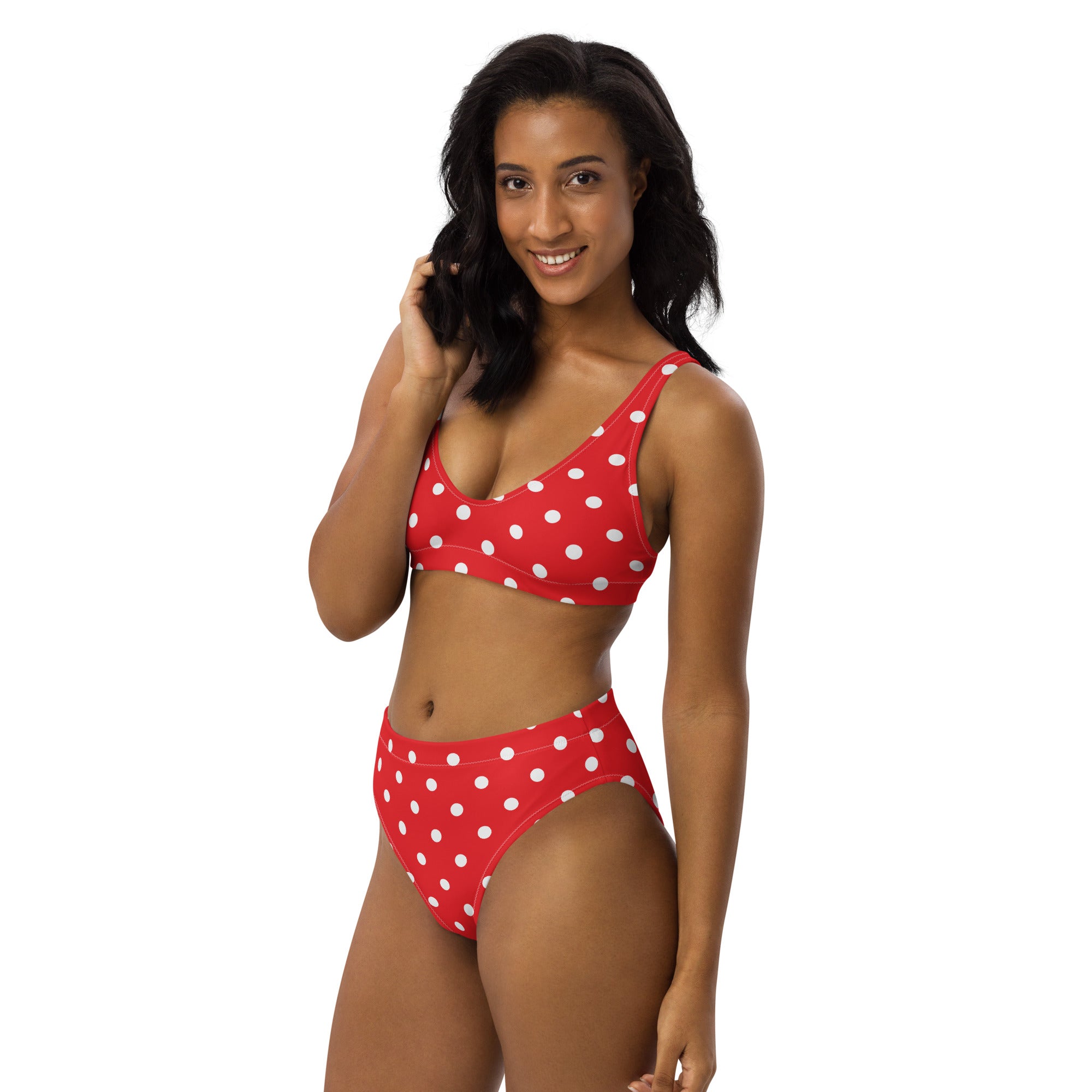 Women's Red Polka Dot Recycled Bikini - Removable Padding, Buttery Soft Quick-Drying UPF 50+ Fabric
