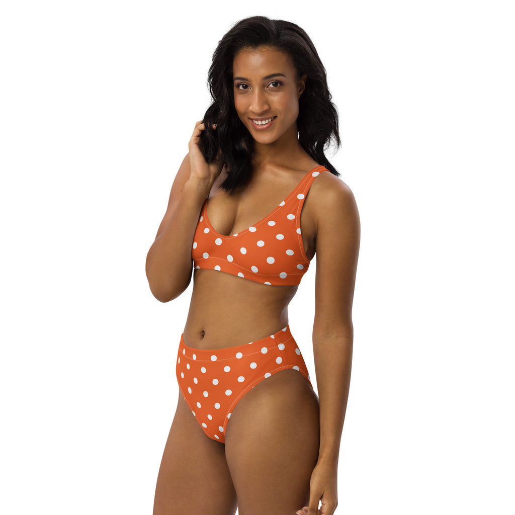 Women's Orange Polka Dot Recycled Bikini - Removable Padding, Buttery Soft Quick-Drying UPF 50+ Fabric
